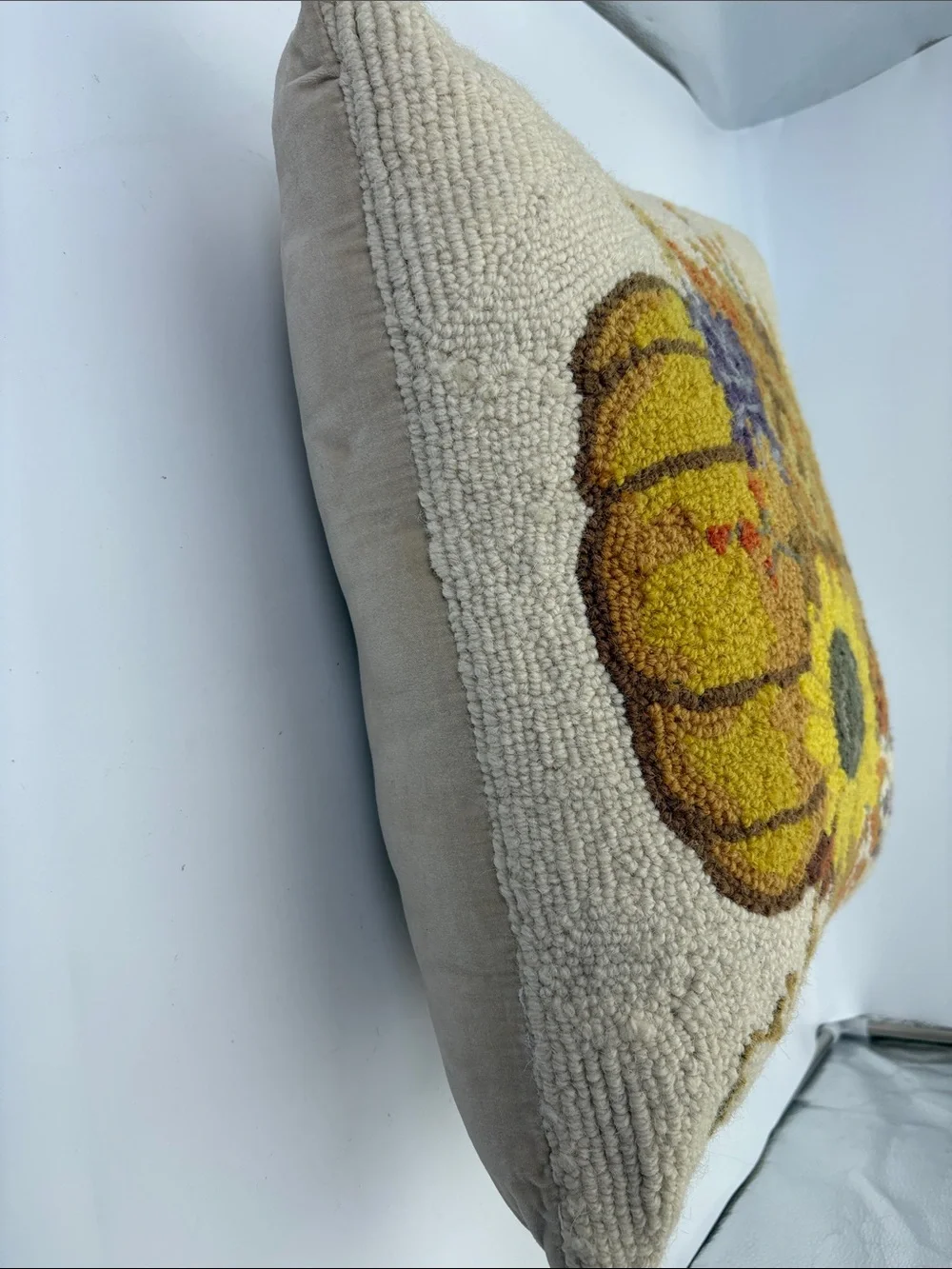 Handhooked Fall Pumpkin & Sunflower Accent Pillow
